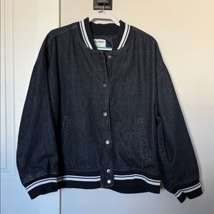 Old Navy Dark Blue Denim Jacket with Striped Accents